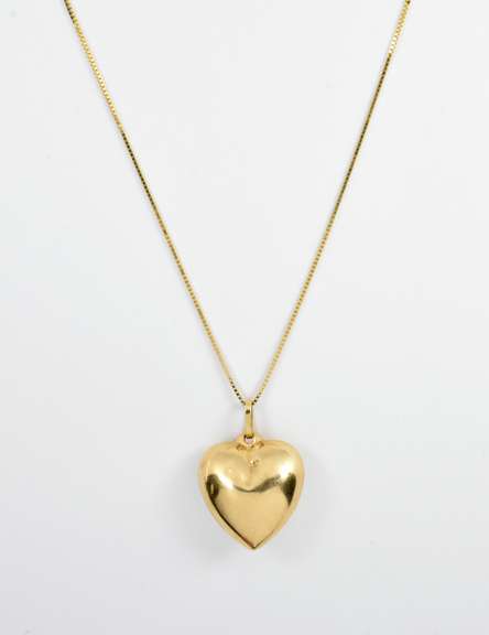 14k Puffed Heart Pendant on Necklace