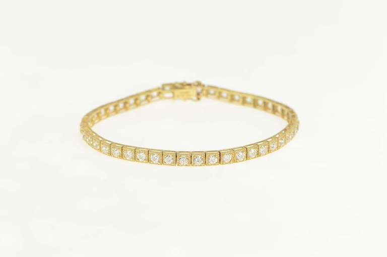 14K Yellow Gold Classic Squared Round Cut CZ Tennis Bracelet