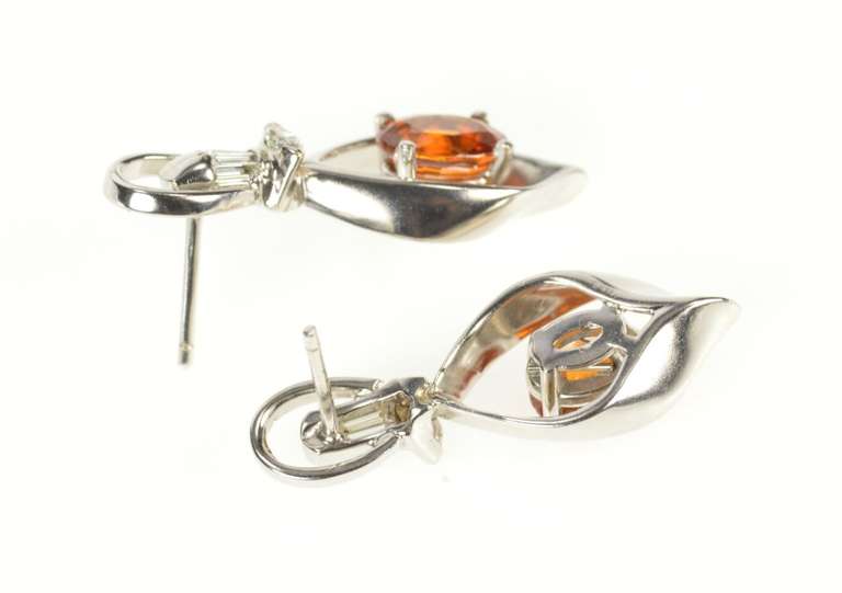 14K White Gold 1.79 Ctw Mexican Fire Opal Diamond Dangle Earrings