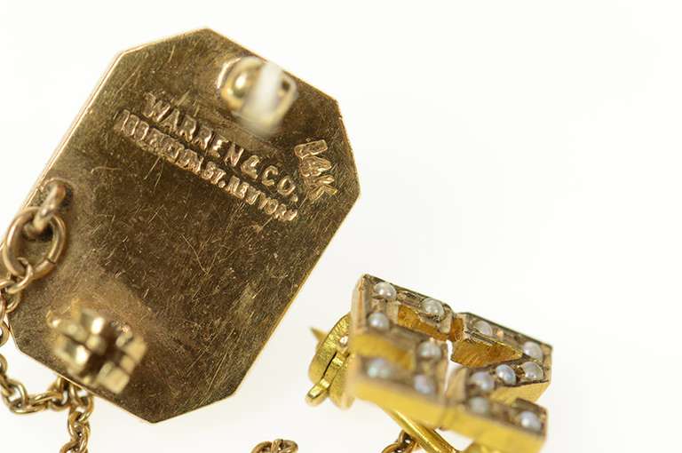 14K Yellow Gold PI Black Enamel Seed Pearl 25 Years Lapel Pin/Brooch