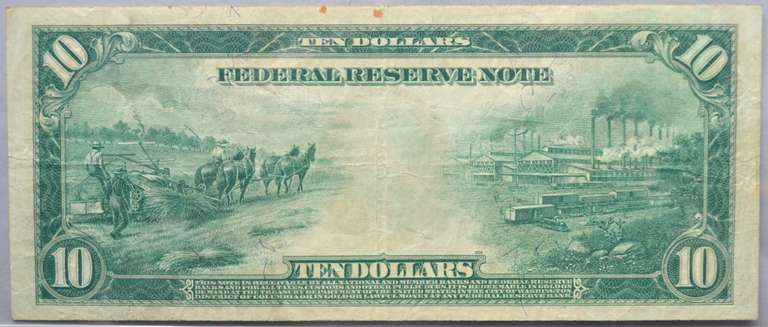 $10 Agriculture & Industry Series 1914 FRN PMG VF 25