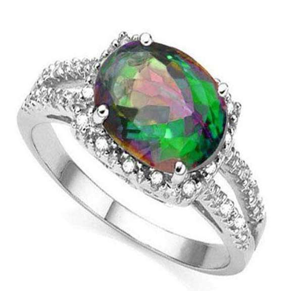 ALLURING ! 2 3/5 CARAT MYSTIC GEMSTONE & 1/5 CARAT (22 PCS) DIAMOND 10KT SOLID G