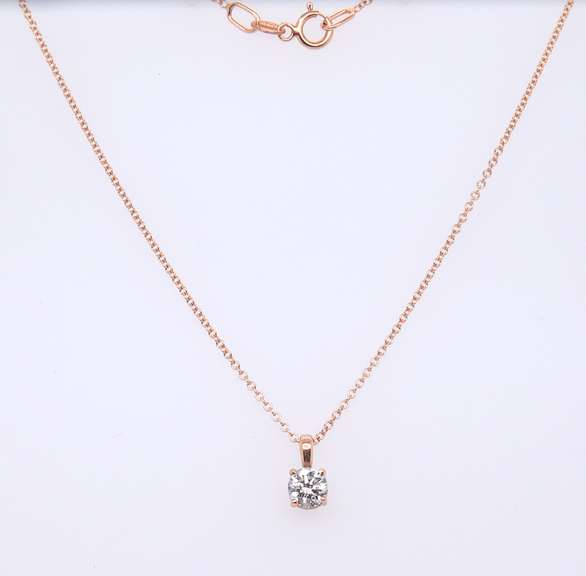Majestic Rose Gold Round Brilliant Cut Diamond Pendant on Chain