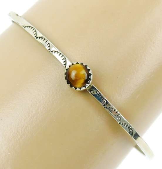 Signed Navajo Nickel Silver & Tiger Eye Cuff