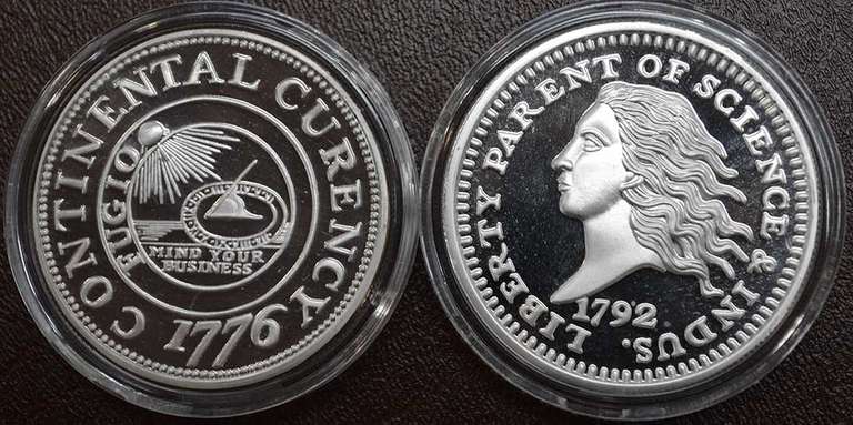 Lot Of 2, 2 Ounce Silver Commemorative Replica Coins Of Historical US Coins