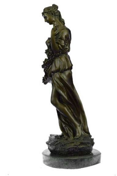 Young Woman with a Long Stem of Fruit Bronze Statue