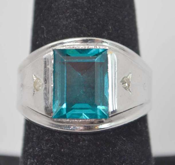 Blue Rectangle Sterling Silver Gemstone Ring