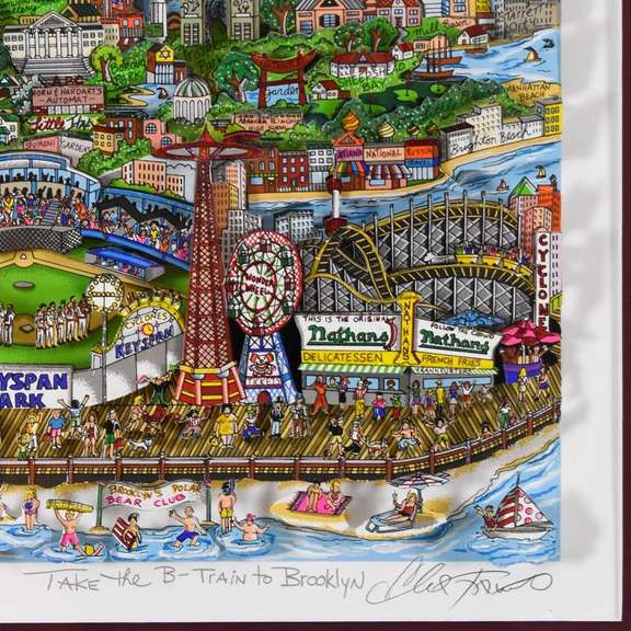 Charles Fazzino, "Take the B Train (Purple)" Framed 3D Limited Edition Silk Screen, Numbered 89/150 and Hand Signed with Certificate of Authenticity.