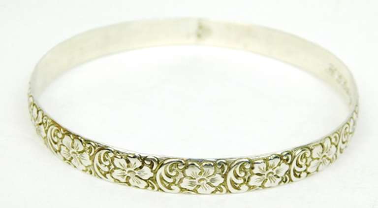 H.L. Lang Sterling Repousse Bangle Bracelet