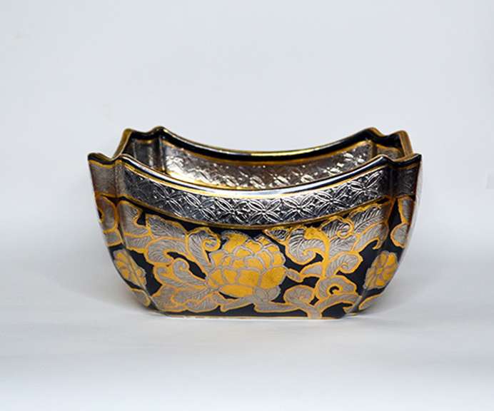 Large Decorative Hand Painted Ceramic Bowl With Texture and Floral Pattern