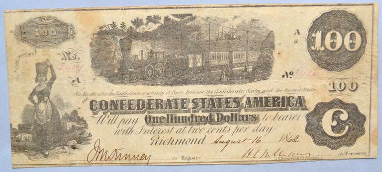$100 CSA 1862 Note. T-40 Diffused Steam