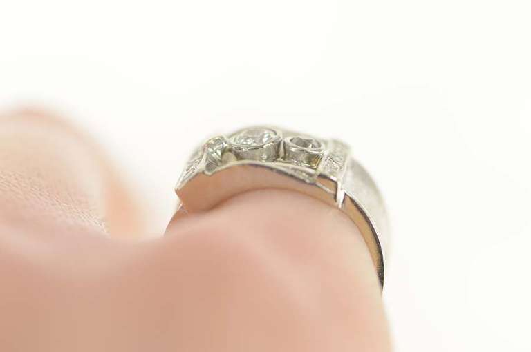14K White Gold 1930's 0.61 Ctw Old European Diamond Buckle Ring