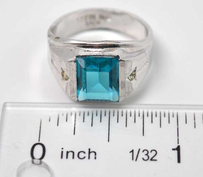 Blue Rectangle Sterling Silver Gemstone Ring