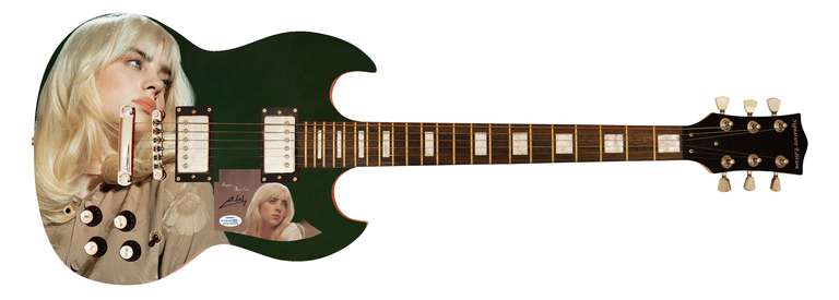 Billie Eilish Happier Than Ever Autographed Custom Photo Graphics Guitar ACOA