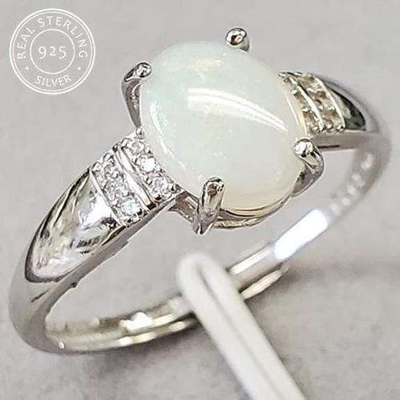 GENUINE ETHIOPIAN OPAL & CREATED WHITE SAPPHIRE 925 STERLING SILVER RING
