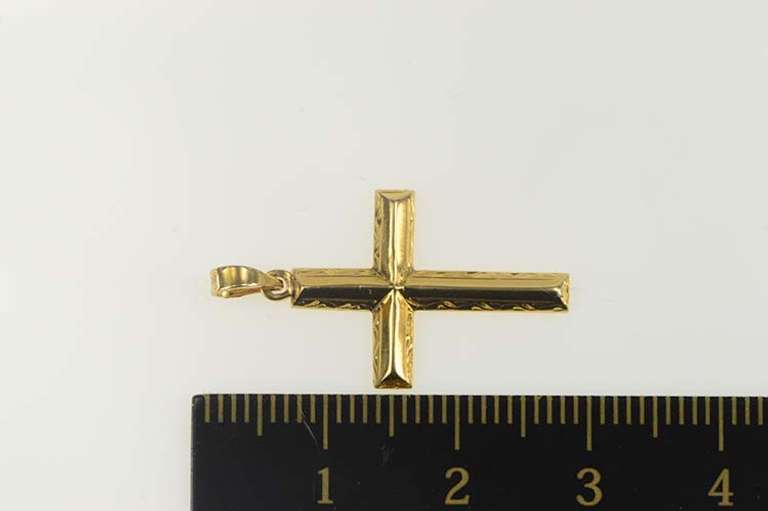 14K Yellow Gold Retro Ornate Etched Cross Christian Faith Pendant