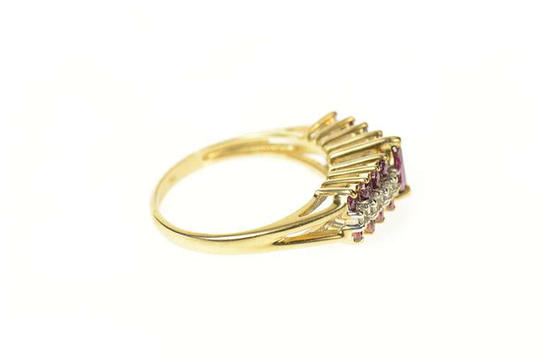14K Yellow Gold Marquise Ruby Diamond Tiered Statement Ring