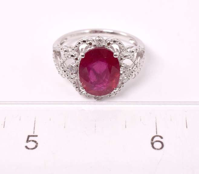 Mesmerizing 4.32CTS Ruby & 0.18CTW Diamond Ring in Sterling Silver