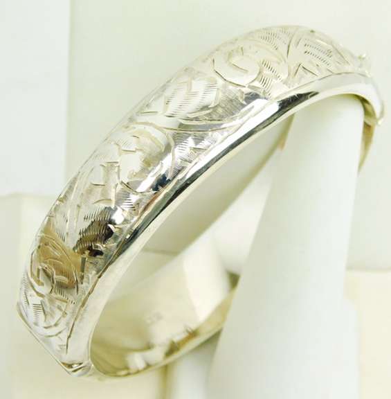 Vintage Wide English Sterling Bangle Bracelet