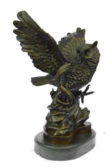 Flying Owl Bird with snake Bronze Sculpture