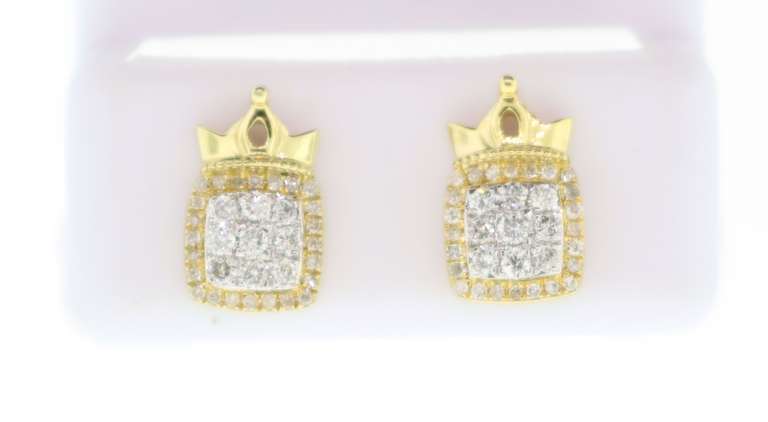 Regal Diamond Cluster 10k Yellow Gold Earrings