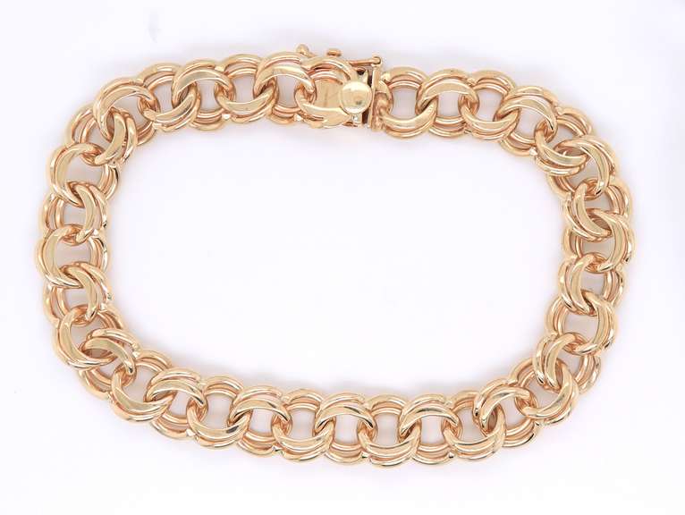 Incredible Double Loop Link Charm Yellow Gold Bracelet