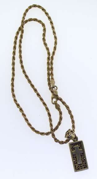 Vintage Sterling Silver Faith Cross Pendant Rope Chain