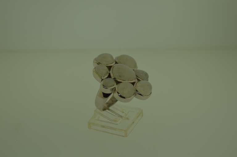 Sterling Silver Milky Stone Cluster Ring