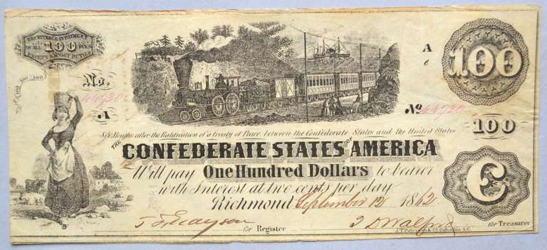 $100 CSA 1862 Note. T-40 Diffused Steam