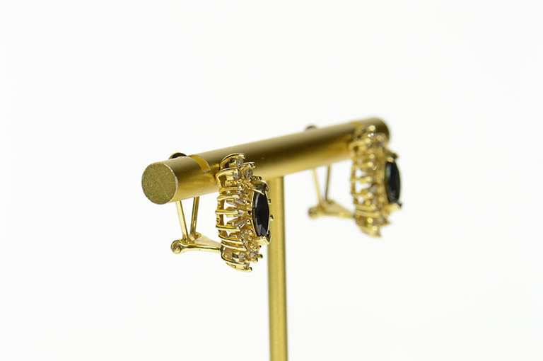 14K Yellow Gold Natural Sapphire Diamond Halo French Clip Earrings