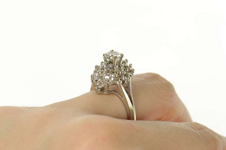 14K White Gold Classic Statement Cluster Flashy Cocktail Ring