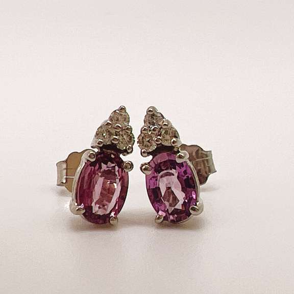 14kt Gold, Pink Sapphire, & Diamond Earrings