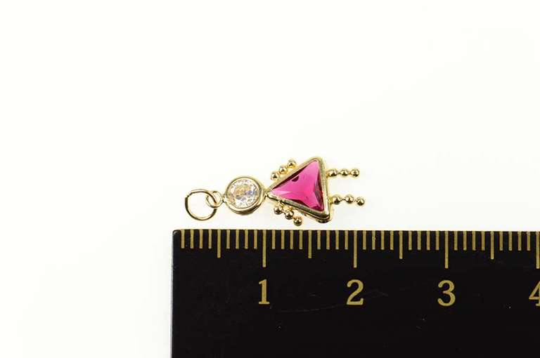 14K Yellow Gold July Birthstone Baby CZ Syn. Ruby Girl Charm/Pendant