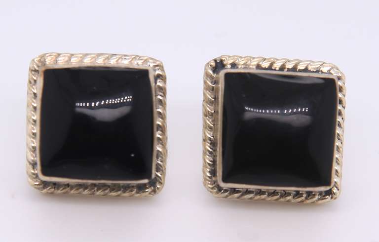Vintage Sterling Silver Mexico Black Onyx Earrings