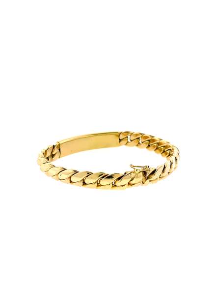 Yellow Gold Cuban Link Bracelet w/ Engravable Curved Linked ID