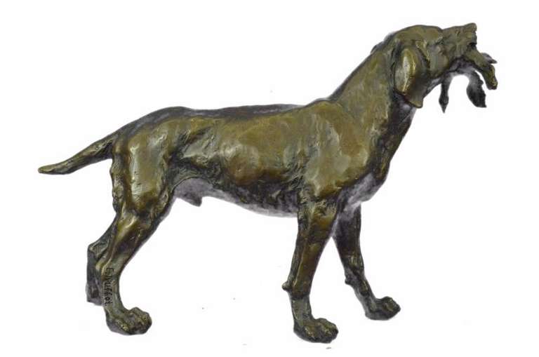 Shaggy Dog Captures a Bird Bronze Sculpture