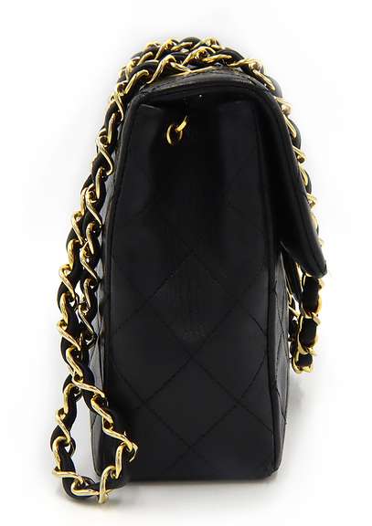 Vintage Chanel Small Black Lambskin Quilted Flap Bag