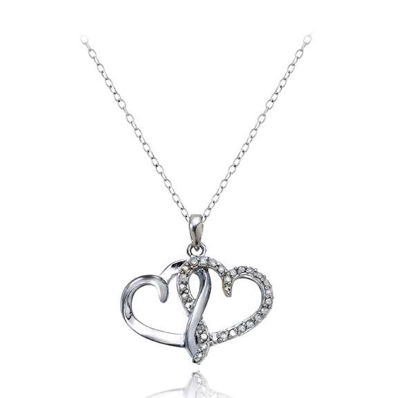 Sterling Silver 1/4ct Diamond Double Open Heart Necklace