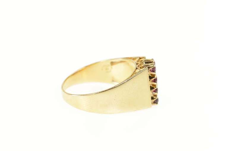14K Yellow Gold Squared Ruby Cluster Graduated Statement Ring