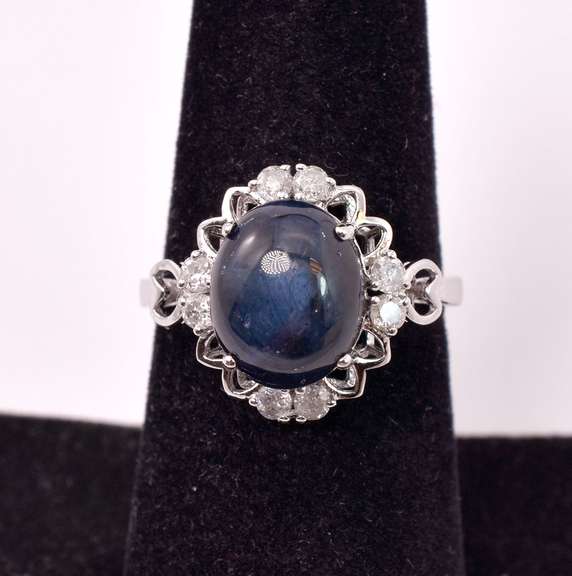 Darling 6.09CTS Cabochon-Cut Star Sapphire & 0.35CTW Diamond Ring in Sterling Silver