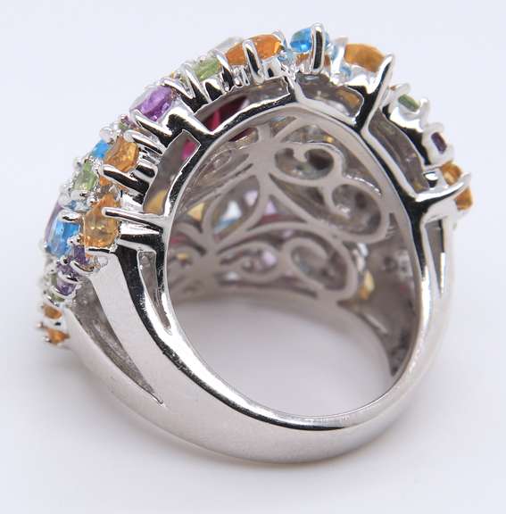 Large Sterling Silver Multi Stone Ring