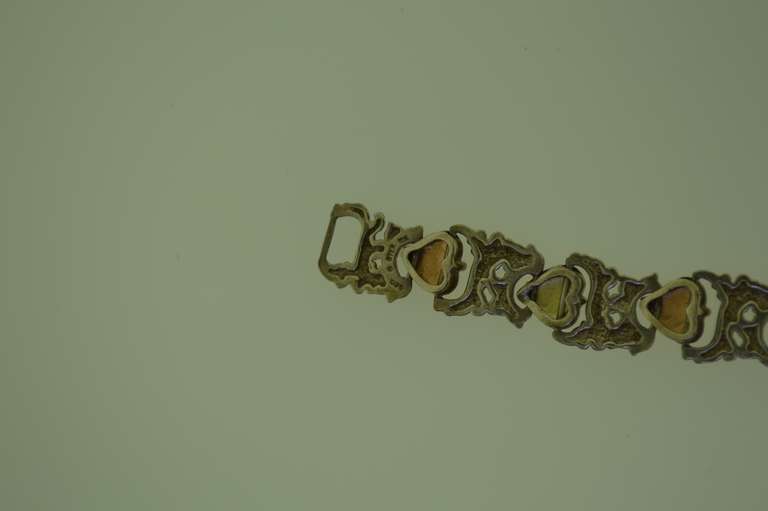 Sterling Silver , 12KT Yellow And Rose Gold Leaf Stem Bracelet