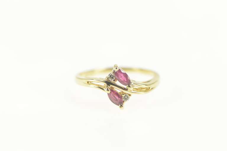 14K Yellow Gold Natural Ruby Diamond Accent Bypass Ring