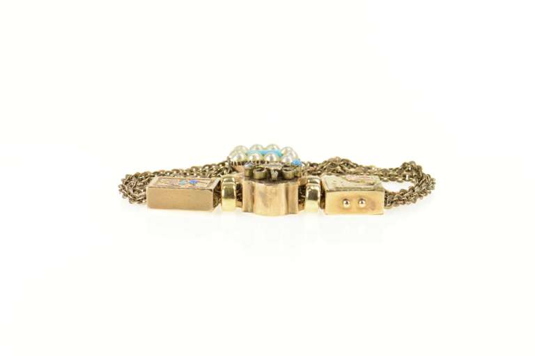 14K Yellow Gold Victorian Turquoise Etched Slide Charm Bracelet