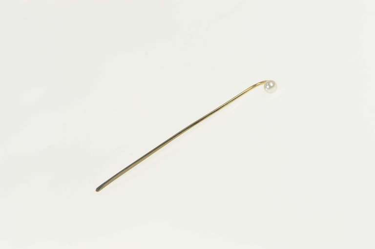 14K Yellow Gold Pearl Round Bar Boutonniere Formal Wedding Stick Pin