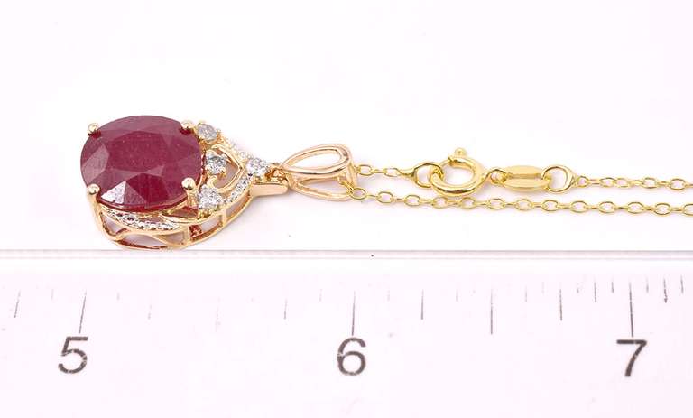 Beautiful 7.78CTS Oval Faceted Ruby & Diamond Pendant Necklace in 14K Yellow Gold Over Sterling Silv