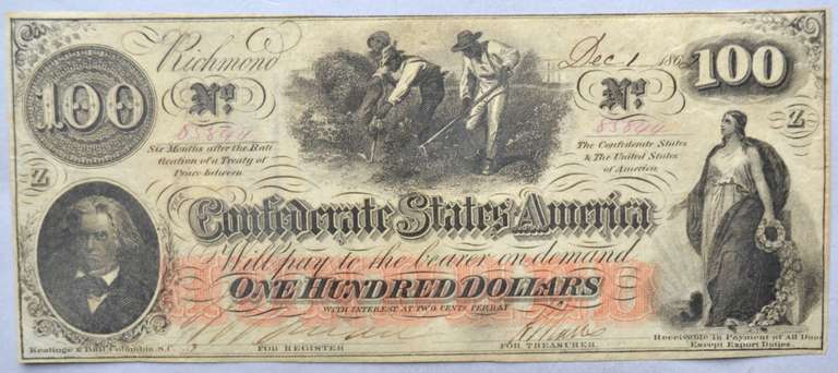 $100 1862 Series Near Unc Confederate States Note
