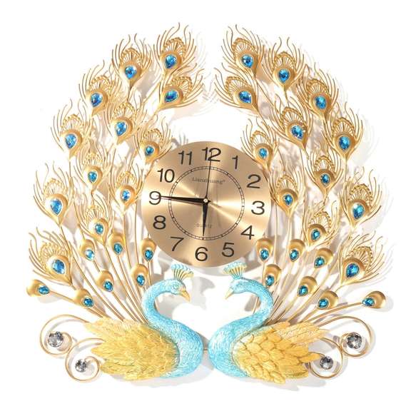 3D Peacock Wall Clock Large Metal Art