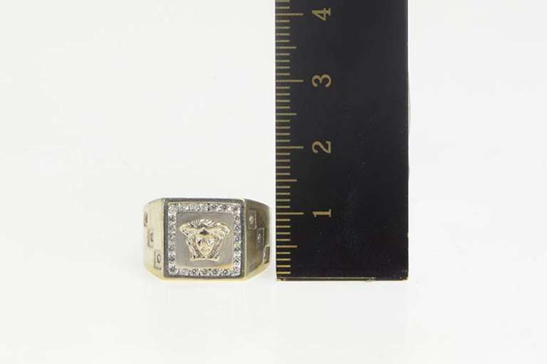 14K Yellow Gold Diamond Squared Medusa Greek Myth Ring