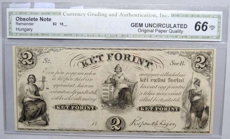 $2 Ket Forint Hungary Bank US Note Circa 1840 CGA Gem Uncirculated 66 Note